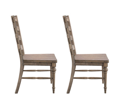 The Ludin Ladderback Dining Chairs, set of 2 in taupe, feature decorative ladder backs and straight legs, shown side by side in profile on a white background.