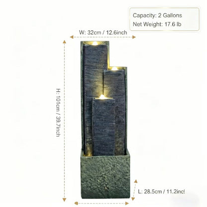 3 Tier Waterfall Fountain With LED Lights - Gray