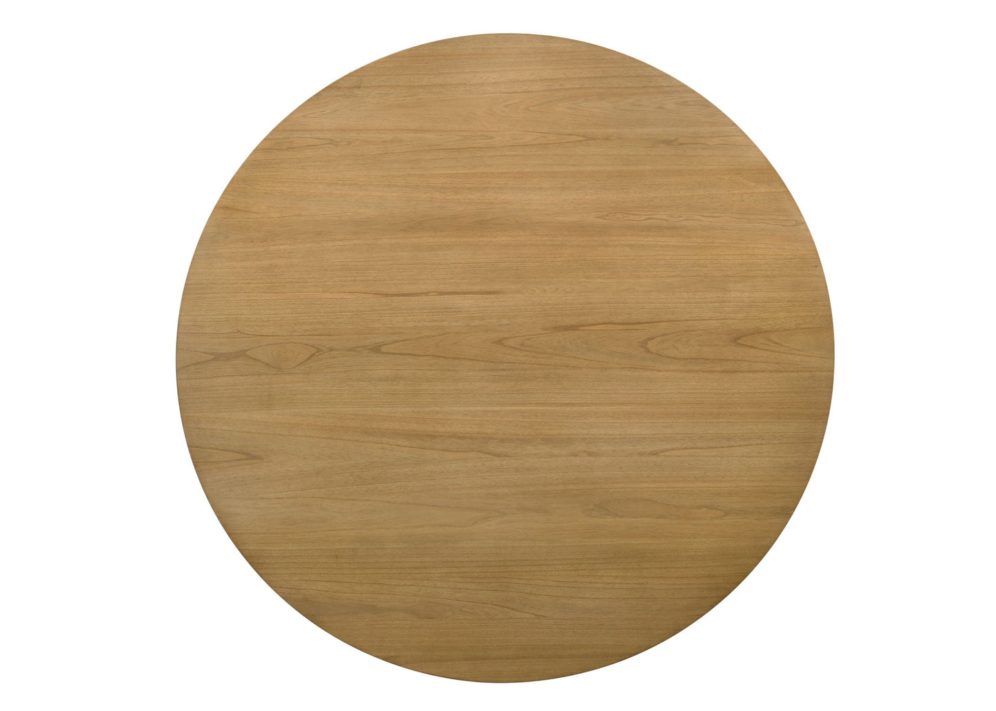 The Jasper Wide Contemporary Round Dining Table features a smooth, light brown wooden tabletop with subtle wood grain patterns, viewed from above.