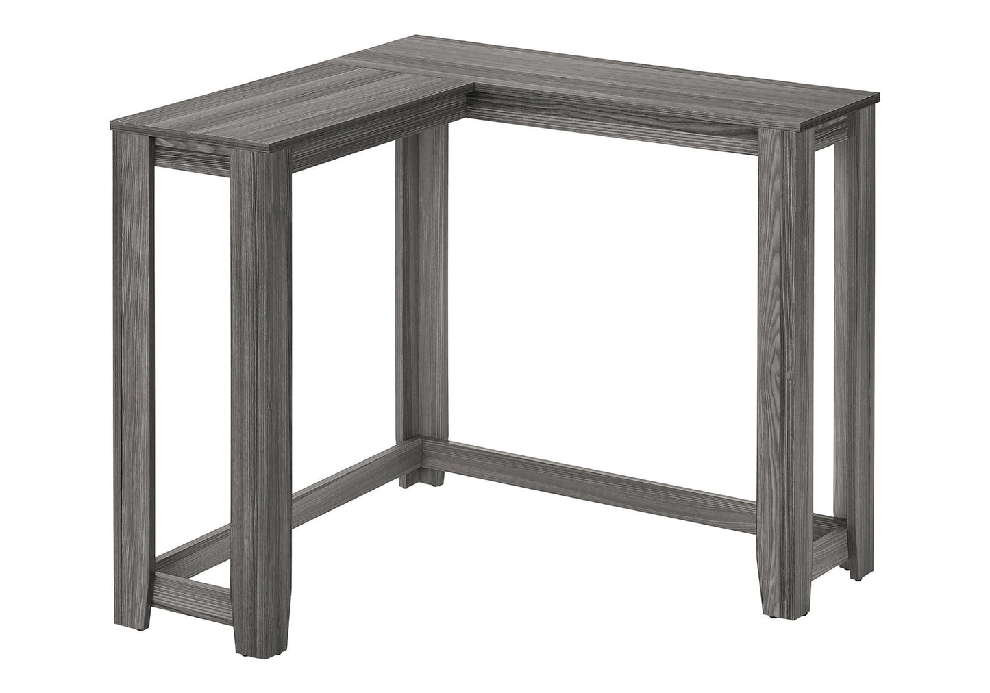 The Corner Accent Console Table for Entryway features a unique, contemporary L-shaped design in gray wood, with four straight legs and a smooth surface—perfect for minimalist modern decor.