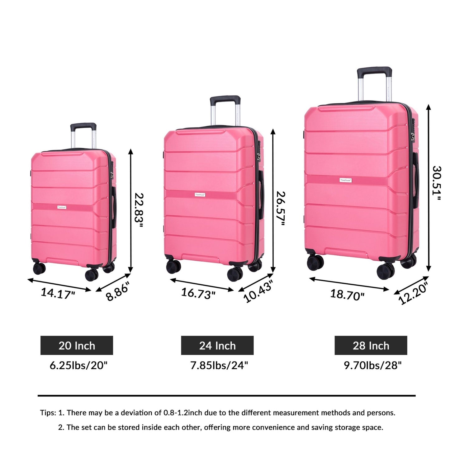 Hardshell Suitcase Spinner Wheels Lightweight Durable Suitcase With Tsa Lock, 3 Piece Set