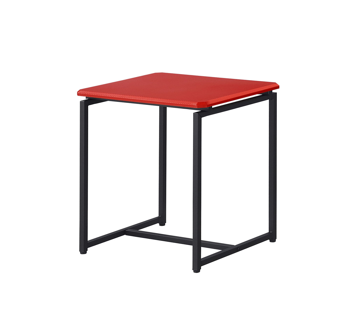 The GT - 3 Piece Carbon Fiber Wrap Coffee Table And End Table set features a modern design with square tables, red tabletops, and minimalist black metal frames.