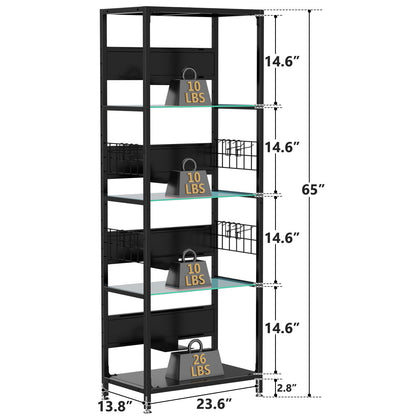 4 Tier Display Shelf With RGB Lights, LED Lighted Curio Cabinet With Adjustable Storage Box & Hooks - Black