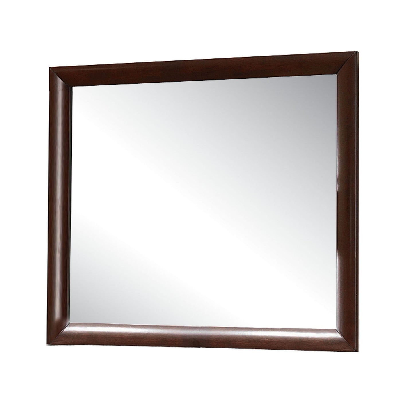 The Ireland - Contemporary Design Mirror is square with a dark wooden frame and set against a white background.