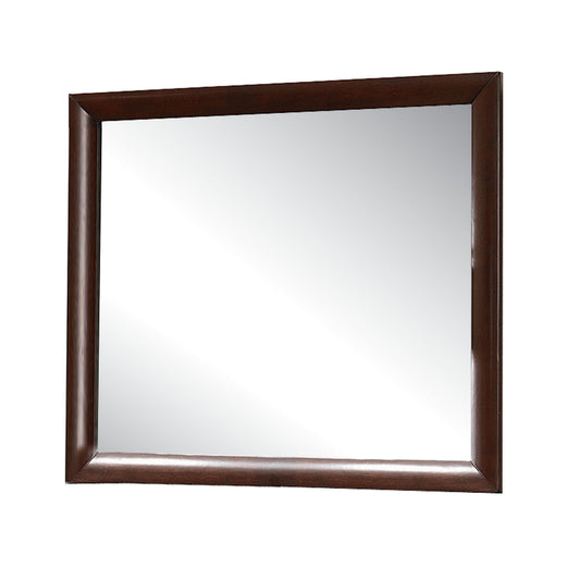 The Ireland - Contemporary Design Mirror is square with a dark wooden frame and set against a white background.