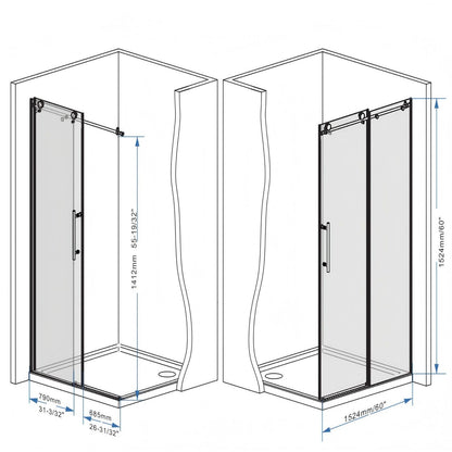Frameless Shower Door, Smooth Sliding Tracks