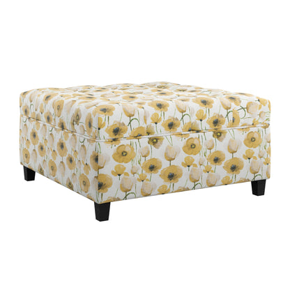 Floral Storage Ottoman With Traditional Design - Gold