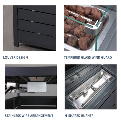 Rectangular Propane Fire Pit Table With Burner, Lava Rock, Waterproof Cover