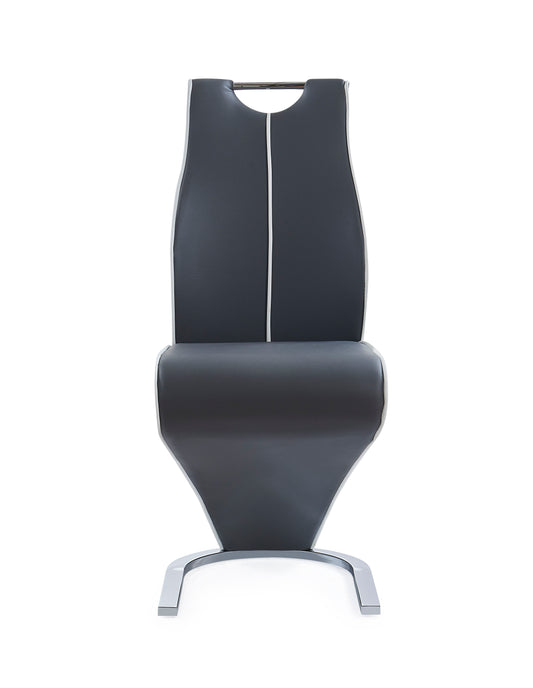 A set of two Couch.com Anne Dining Chairs in dark gray faux leather, featuring a modern, durable design and photographed against a white background.