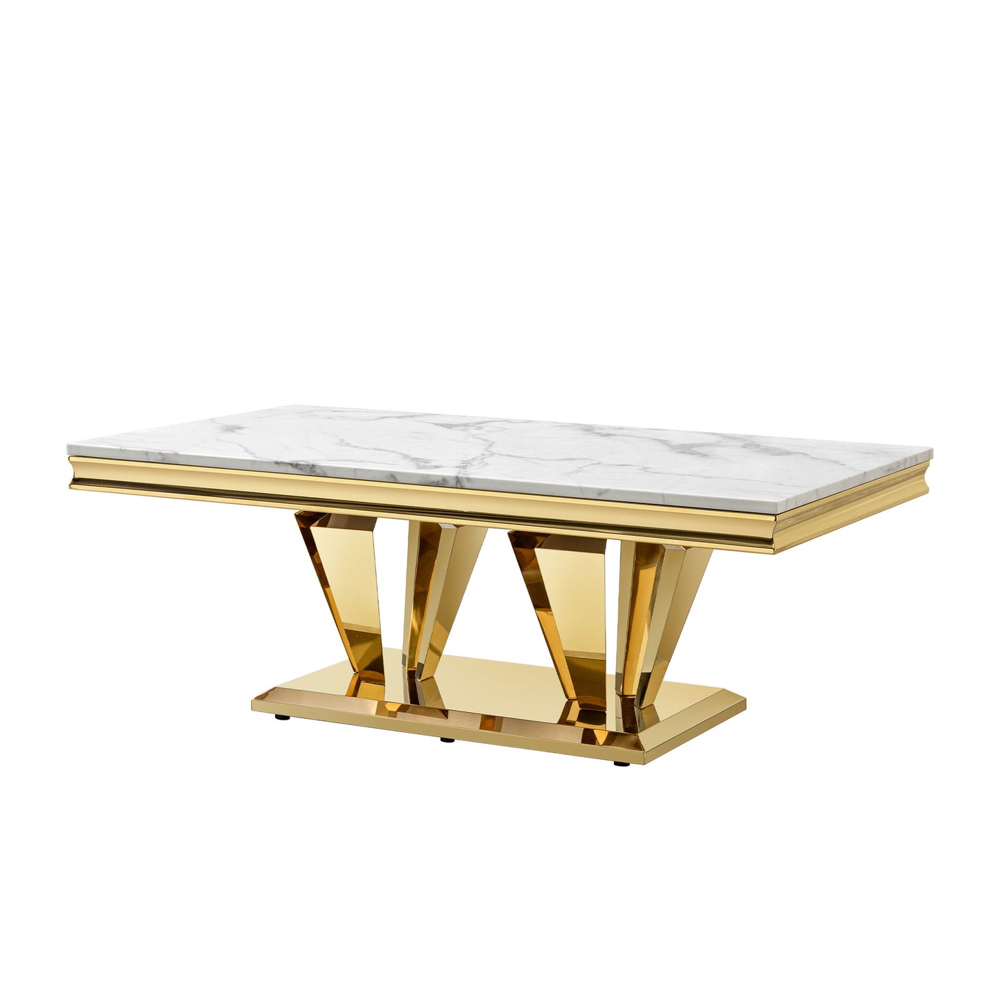 Modern Rectangular Coffee Table With Marble Pattern Top, Stainless Steel Base - Gold