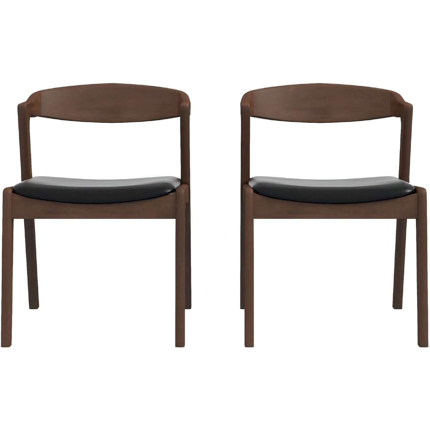 The Dakota Mid-Century Modern Velvet Dining Chair set features two chairs with curved backrests and black cushioned seats, shown side by side against a white background.