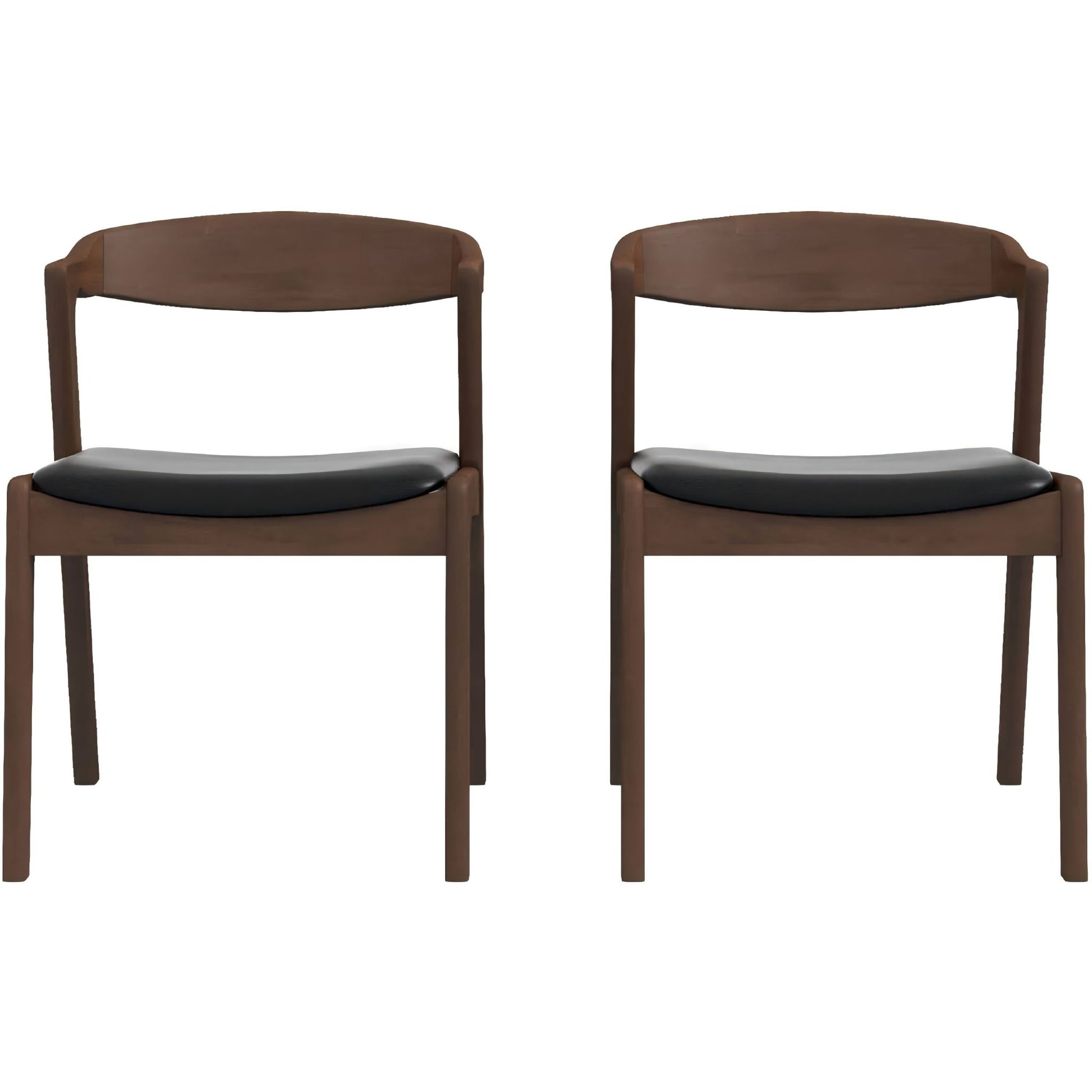 The Dakota Mid-Century Modern Velvet Dining Chair set features two chairs with curved backrests and black cushioned seats, shown side by side against a white background.