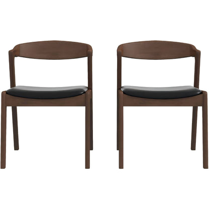 The Dakota Mid-Century Modern Velvet Dining Chair set features two chairs with curved backrests and black cushioned seats, shown side by side against a white background.