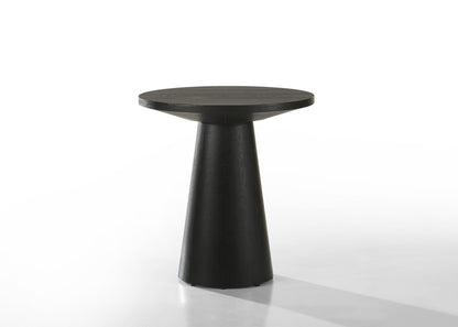 The Jasper 3-piece set features modern ebony black arm chairs and a console table, all with sleek, rounded designs and wide bases, displayed against a plain white background.