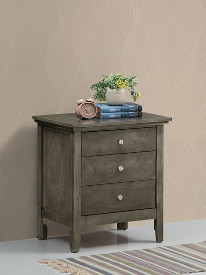 The Hammond 3 Drawer Nightstand with a plant placed on top.