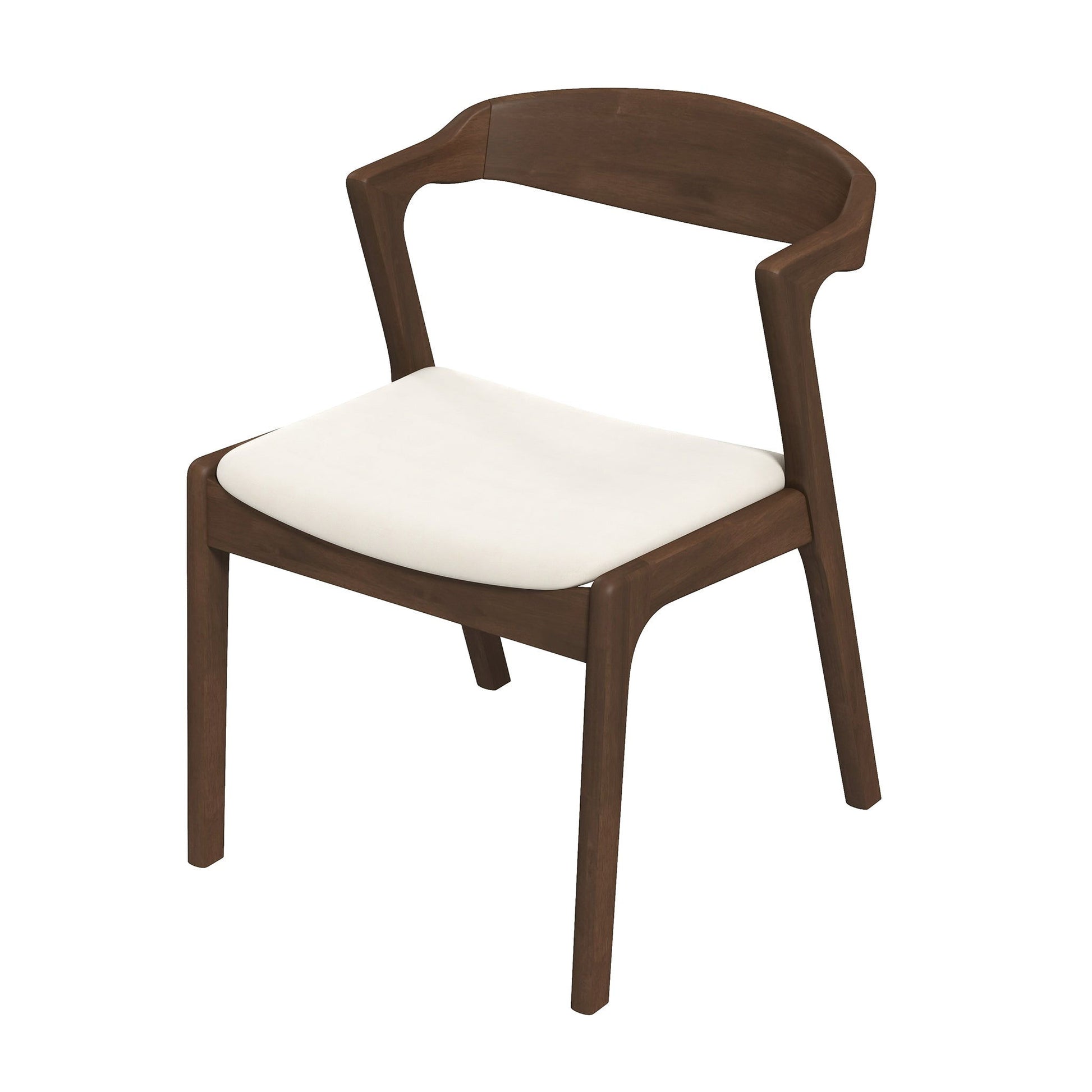 The Dakota Mid-Century Modern Velvet Dining Chair set features a curved backrest, angled legs, and a plush white velvet seat, all showcased against a plain white background.