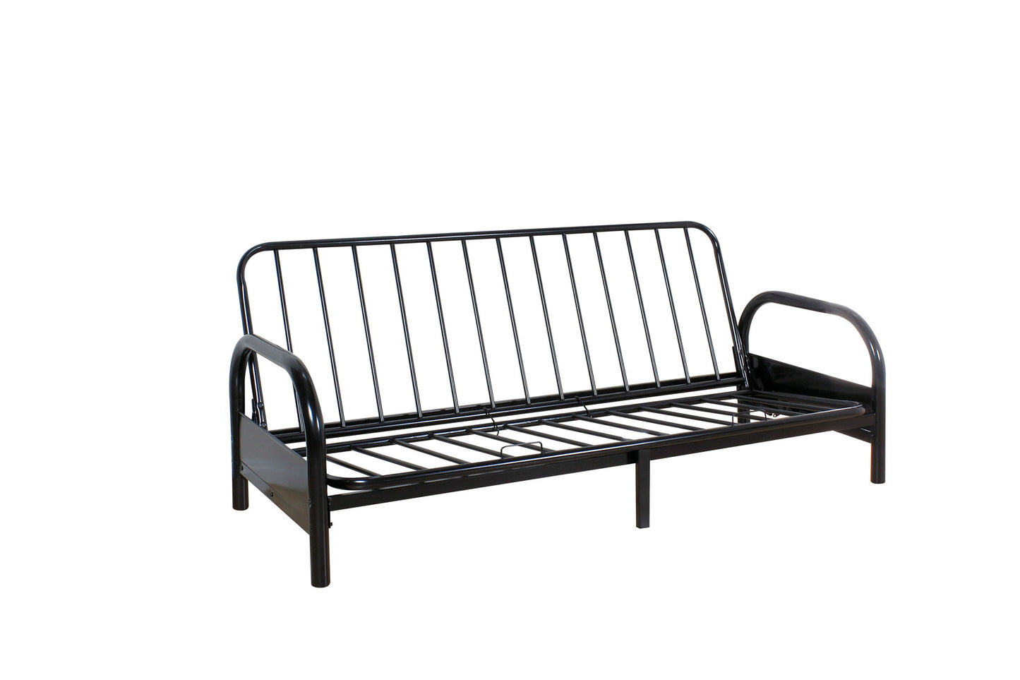 The Alfonso - Adjustable Sofa Frame (Cushion Not Included) in black features a slatted backrest and base for use as seating or a bed, shown on a plain white background.