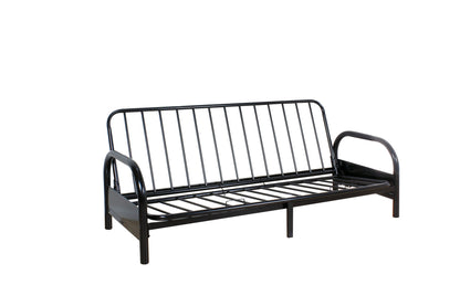 The Alfonso - Adjustable Sofa Frame (Cushion Not Included) in black features a slatted backrest and base for use as seating or a bed, shown on a plain white background.