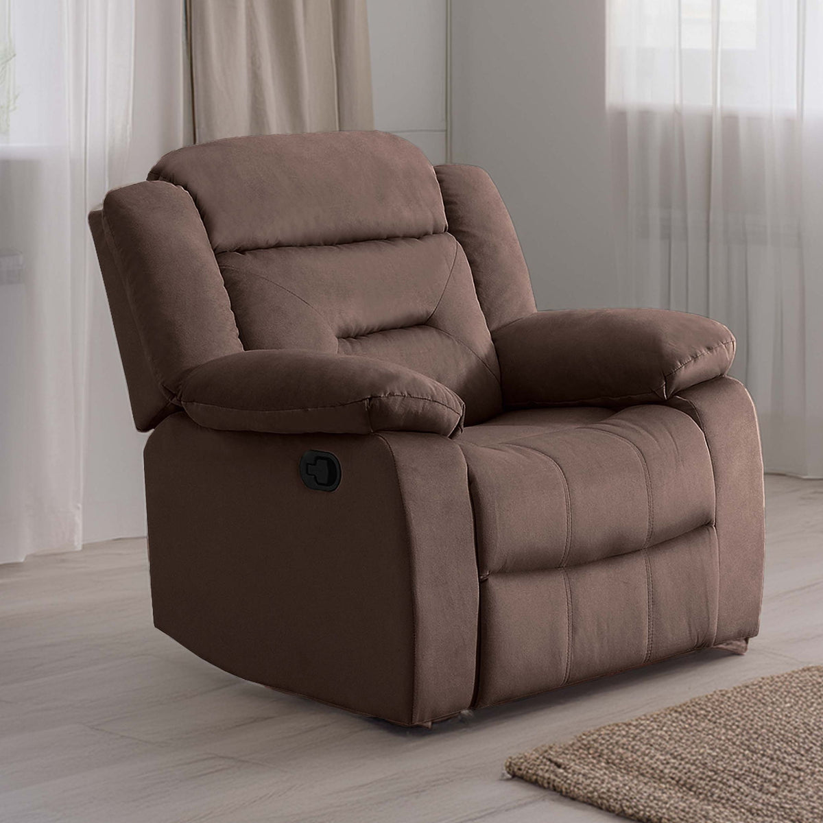 Modern Manual Recliner With Padded Seat And Pillow Arms