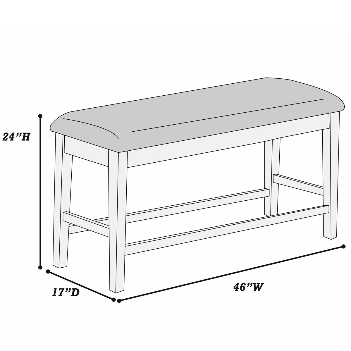 Cushion Padded Seat Counter Height Dining Bench - Walnut