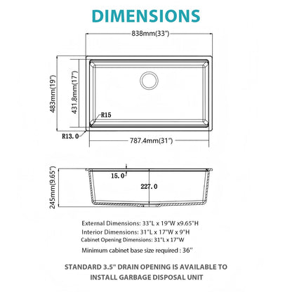 Quartz Composite Kitchen Sink With Undermount Design, Durable Single Bowl Workstation