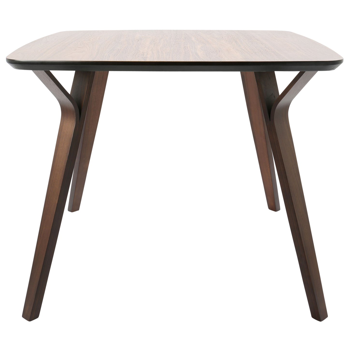 The Folia - Mid Century Modern Dinette Table features a dark, polished wooden rectangular top and four angled legs, with each pair connected by a curved support for added stability.
