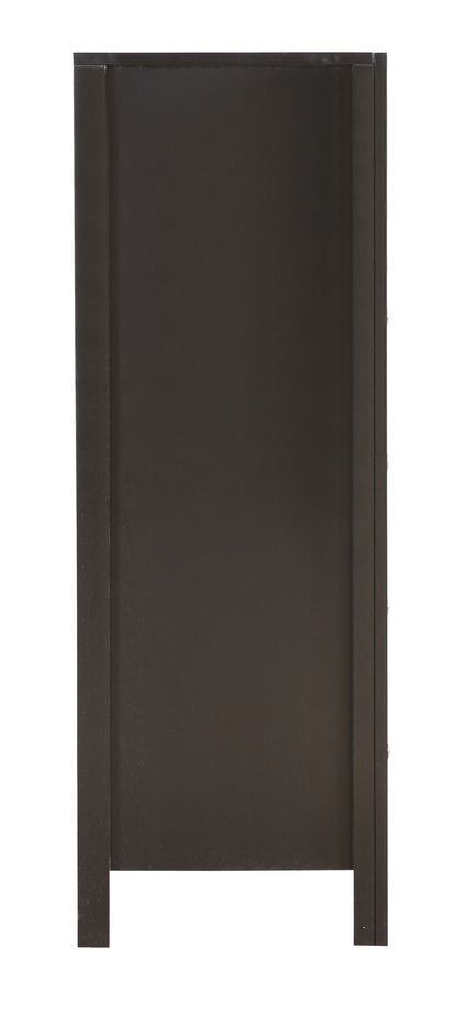 A tall, rectangular Modern Elegant Transitional Storage Chest in dark brown wood with two vertical side supports and a solid central section, photographed against a white background.