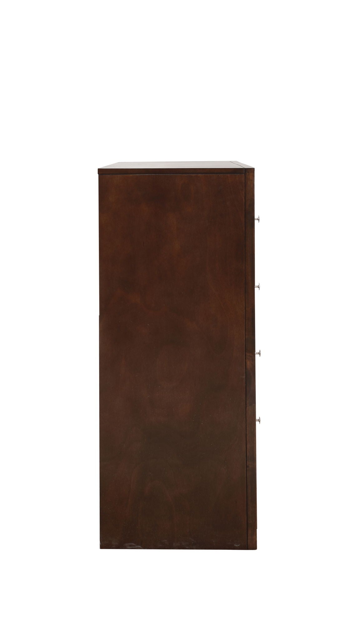The Marilla - Dresser is shown from the side, featuring a dark brown finish, a flat surface, and four small drawer knobs barely visible along the right edge.