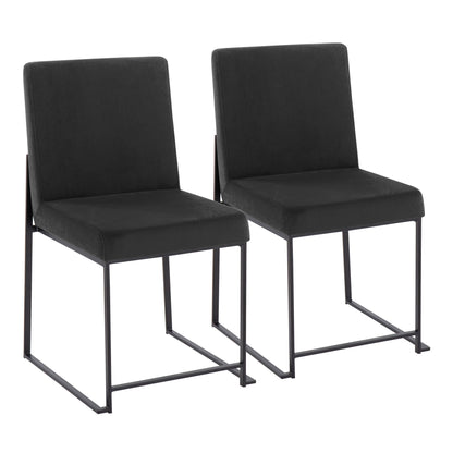 The Fuji Contemporary Dining Chair set features two modern chairs with black metal frames and black cushioned seats and high backs, shown side by side on a white background.