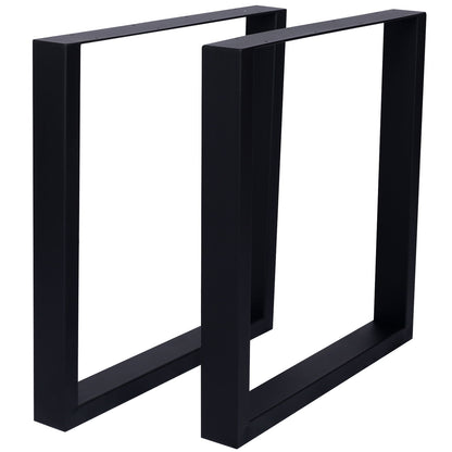 Set of 2 heavy-duty, wide square metal table legs in black steel, standing upright side by side on a white background; ideal for desks, dining tables, or coffee tables.