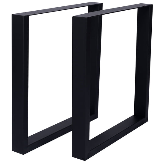 Set of 2 heavy-duty, wide square metal table legs in black steel, standing upright side by side on a white background; ideal for desks, dining tables, or coffee tables.