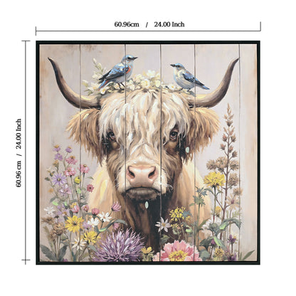 Highland Cow Wall Decor, Picture Canvas Art Print For Living Room - Camel / Brown