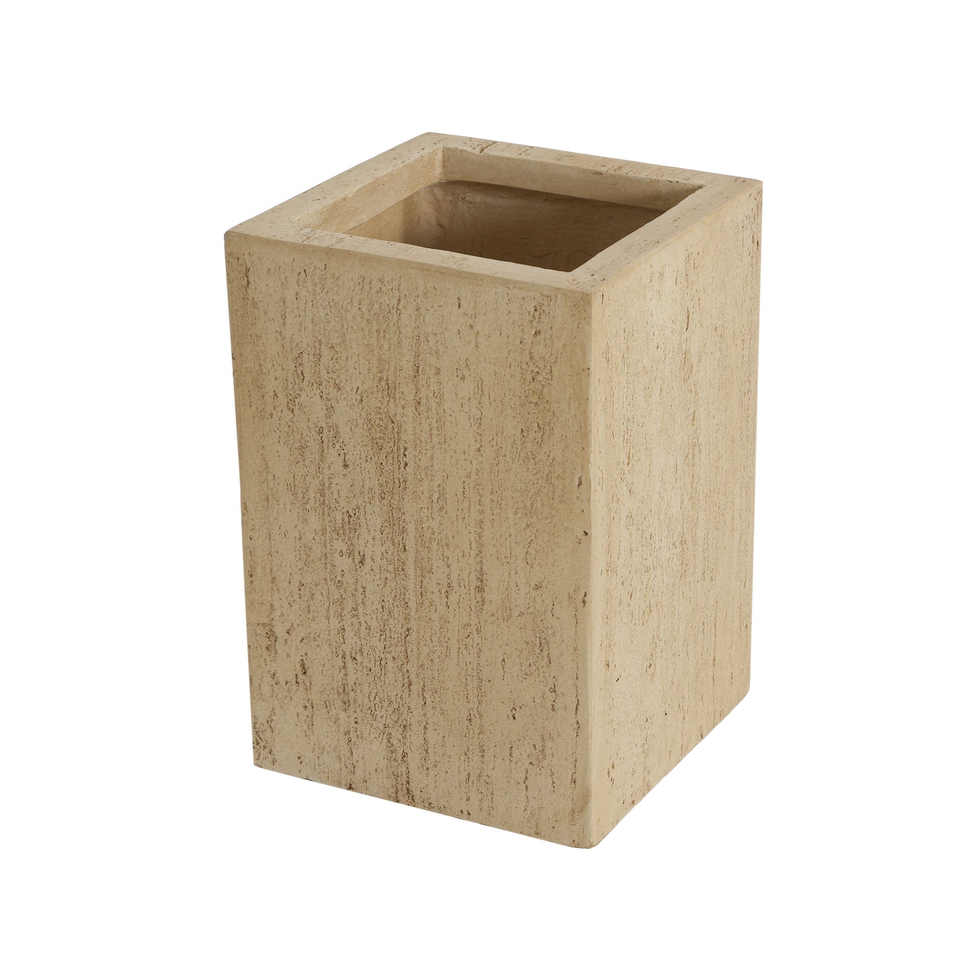 The Modern Outdoor Planter is a rectangular beige stone container with a smooth, textured surface and an open top, displayed against a white background.