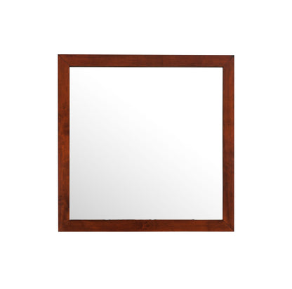 The Modern Design Transitional Wall Mirror features a square shape with a wide, dark brown wooden frame, displayed against a plain white background.