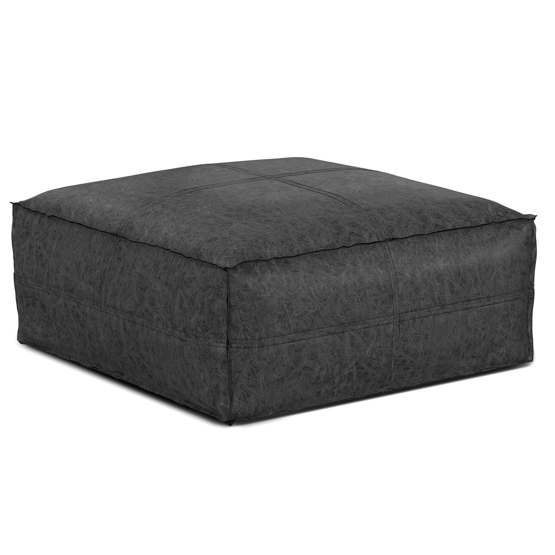 The Brody Large Square Coffee Table Pouf features visible stitching details on the sides and top in black, shown on a white background.