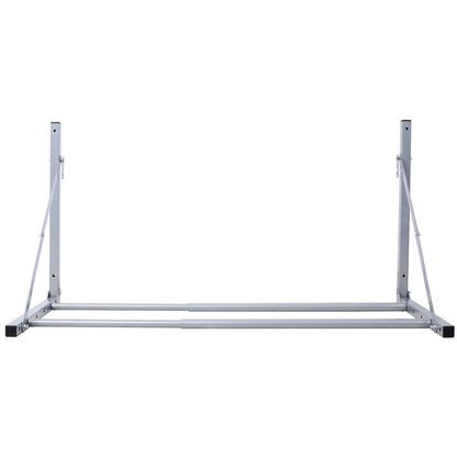 A silver wall-mounted folding tire storage rack, adjustable from 30.5 to 50.5 inches wide and supporting up to 300 pounds, shown against a white background.