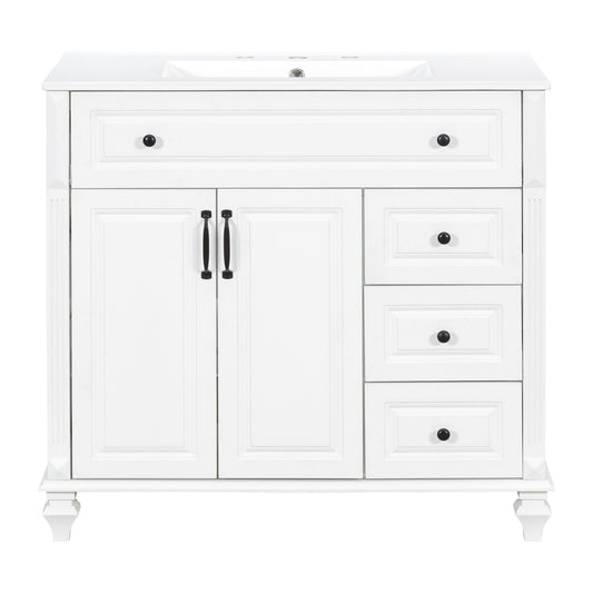 Modern Bathroom Vanity With Sink, 3 Drawers & 2 Doors