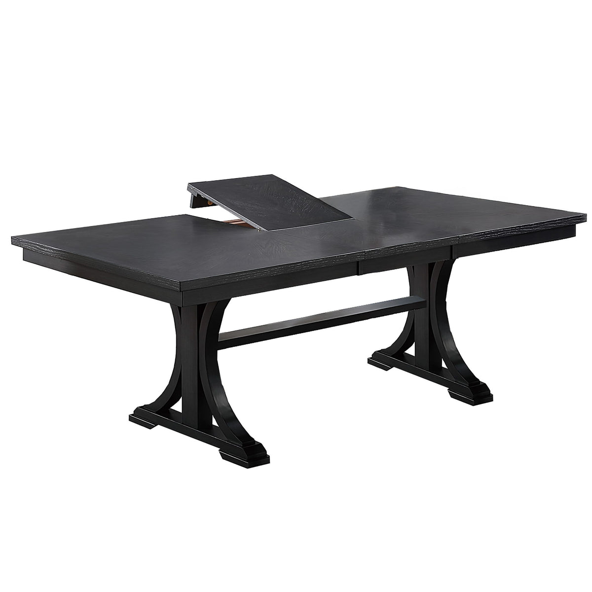 Rectangle Dining Table With Butterfly Leaf, Trestle Base - Charcoal