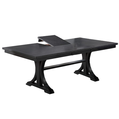 Rectangle Dining Table With Butterfly Leaf, Trestle Base - Charcoal