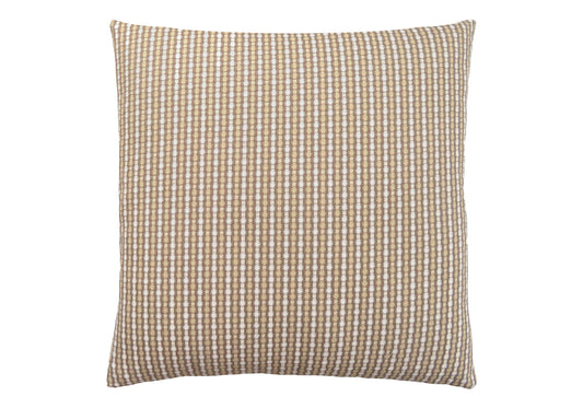 Decorative square throw pillow with a textured tan and white woven pattern, hypoallergenic and plush. Insert included. Displayed on a white background with softly rounded corners.