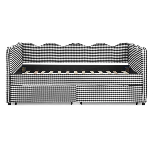 Gingham Daybed With USB Charging Port, Wave-Shaped Design