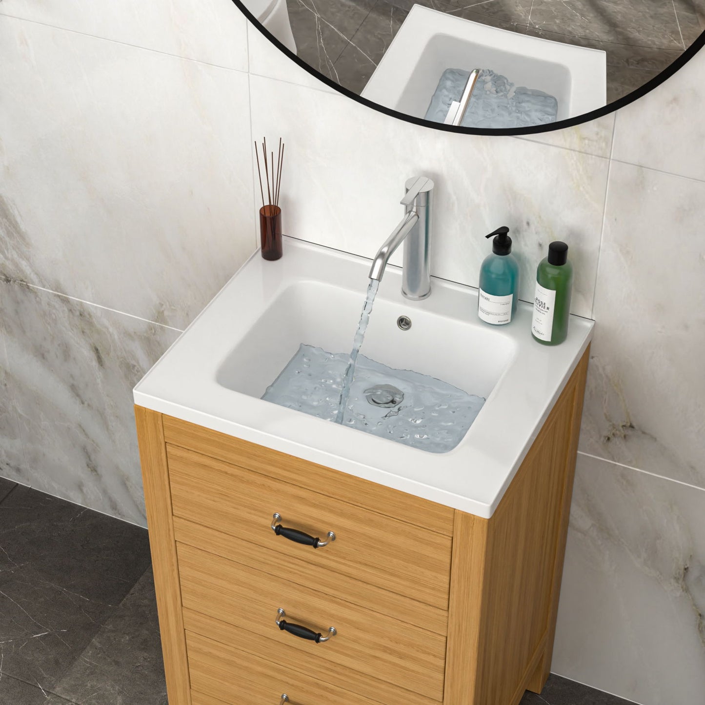 Rectangular Single Vanity Top With 1 Faucet Hole And Overflow Ceramic