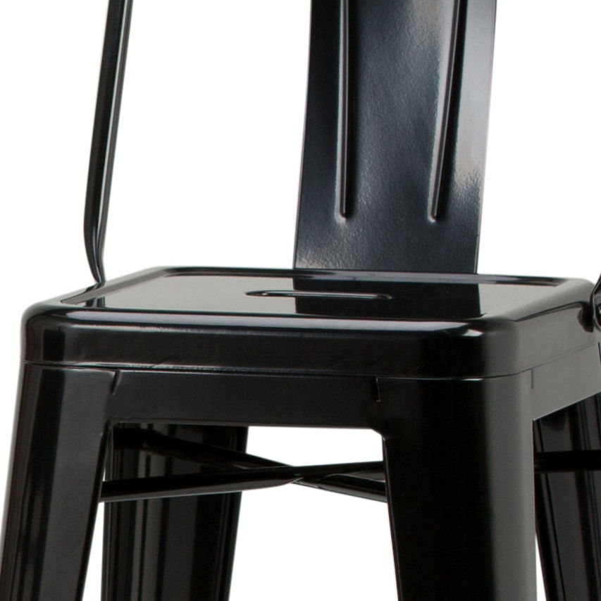 Close-up of the Rayne - Multifunctional Metal Stool, featuring a flat seat, square legs, and a slightly reclined backrest with three vertical grooves for an industrial, minimalist look.