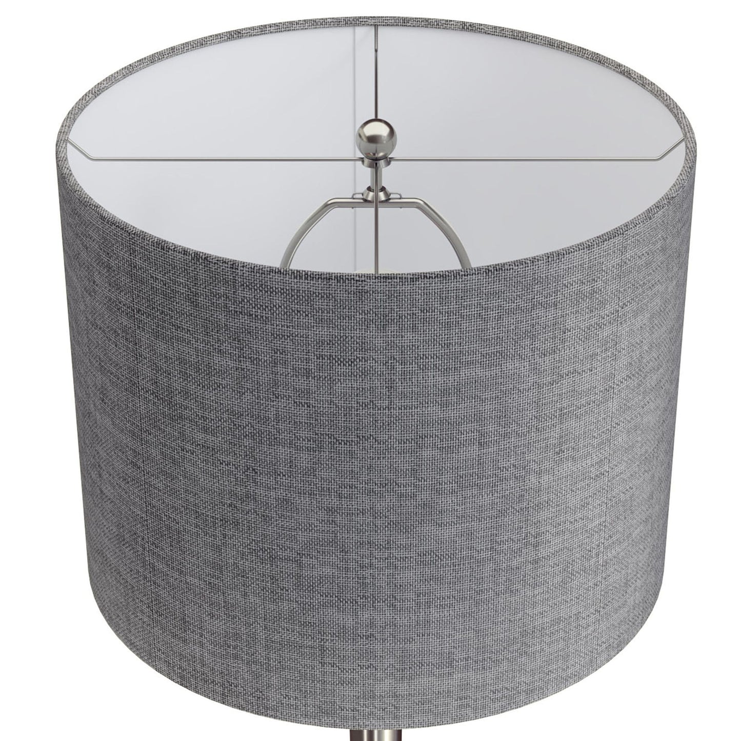 The Lenuxe Contemporary Semi Gloss Table Lamp (Set of 2) features a gray fabric cylindrical shade, seen from above with the metal frame and harp supporting the bulb socket inside.
