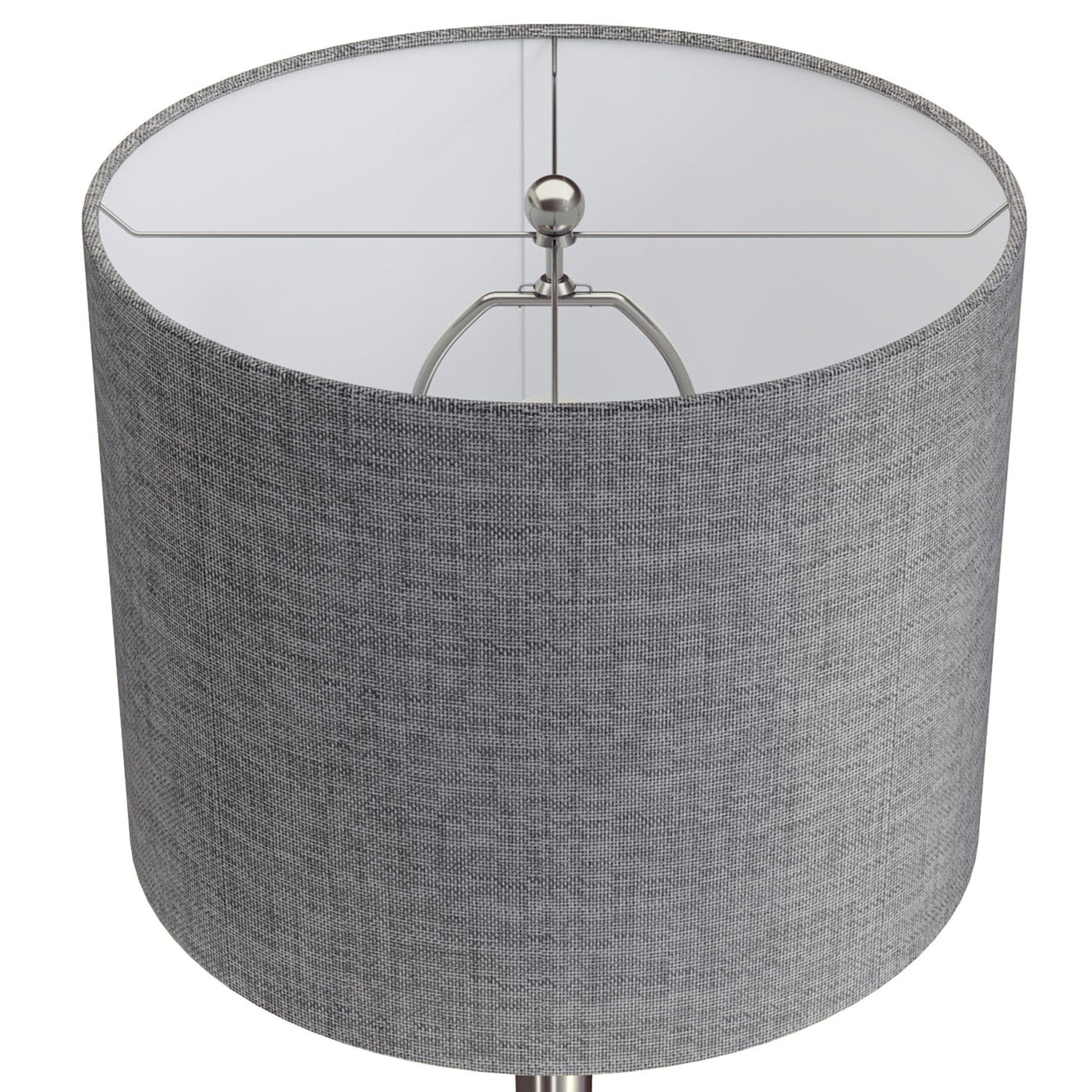 The Lenuxe Contemporary Semi Gloss Table Lamp (Set of 2) features a gray fabric cylindrical shade, seen from above with the metal frame and harp supporting the bulb socket inside.