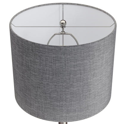 The Lenuxe Contemporary Semi Gloss Table Lamp (Set of 2) features a gray fabric cylindrical shade, seen from above with the metal frame and harp supporting the bulb socket inside.