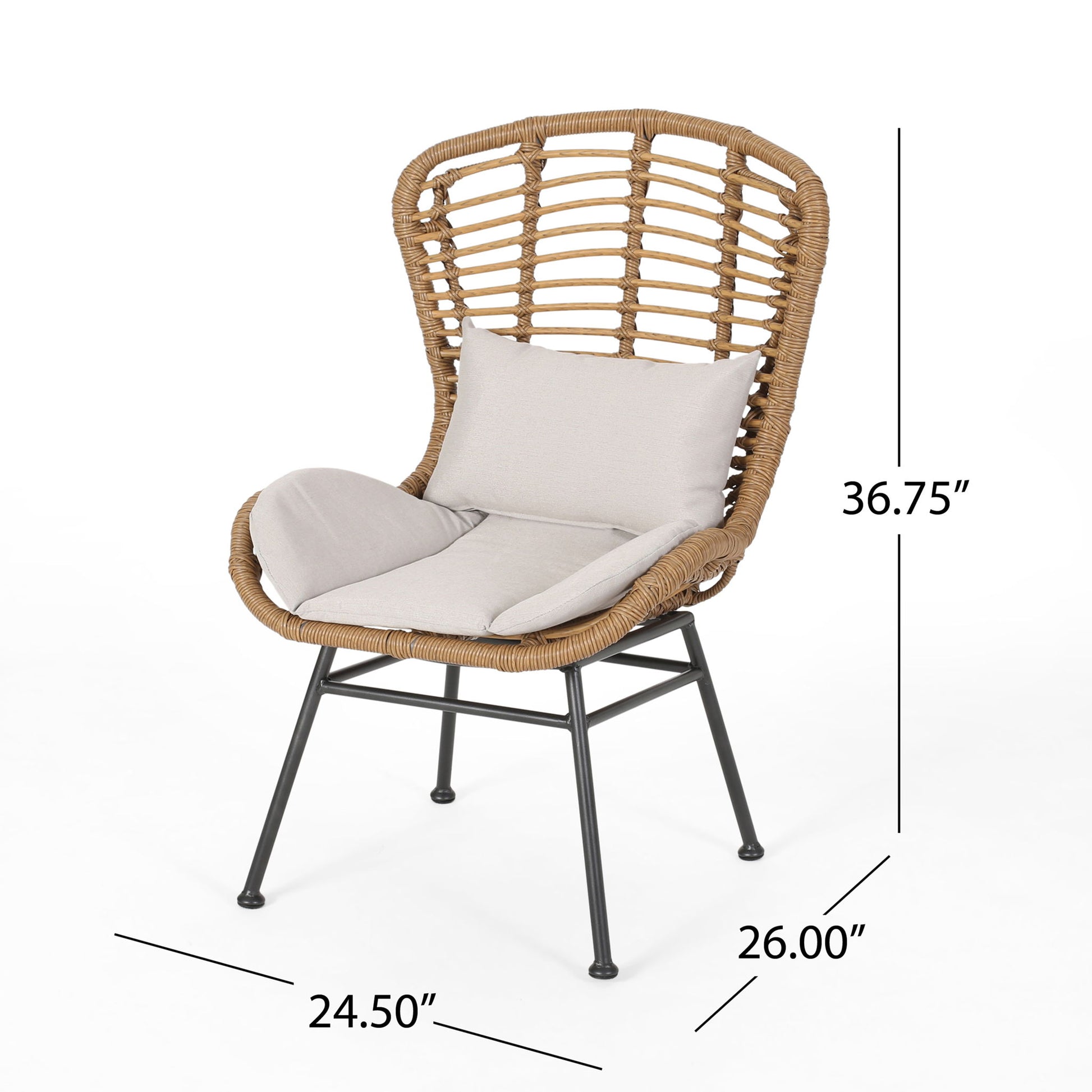 The Calypso Outdoor Chair features a water-resistant cushion and an iron frame.