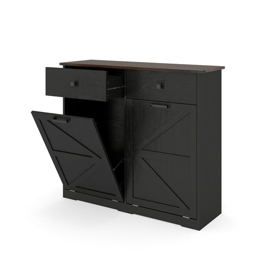 Double Tilt Out Trash Cabinet With Hideaway Drawer And Barn Door Style