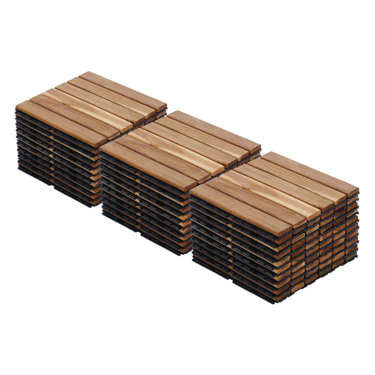 Interlocking Deck Tiles Striped Pattern, Waterproof Anti Mildew Brown