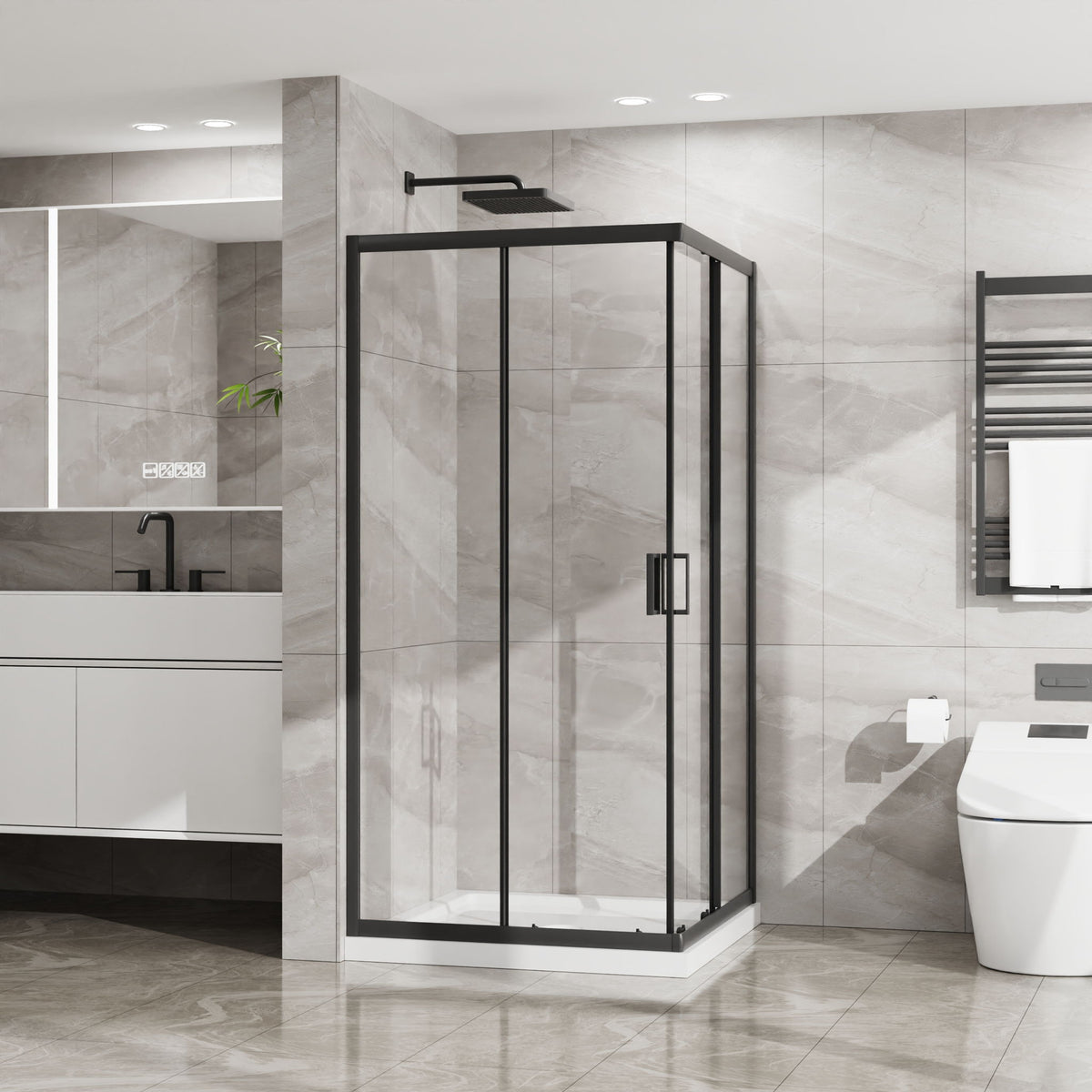 Corner Shower Door, Sliding Shower Enclosure - Matte Black